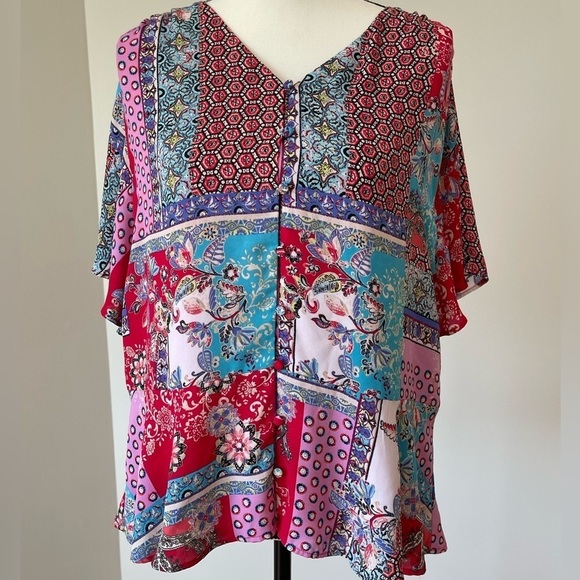 Chico’s mixed print art to wear top in a Chico’s 2 or women’s 12/14 - Picture 1 of 13